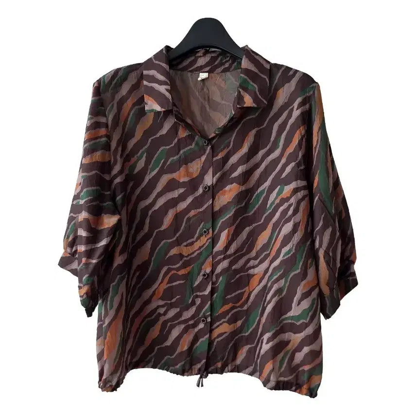[BUNJANG] Chiffon Seven-Sleeve Shirt Brown with String / L/ 시폰 칠부셔츠 브라운 스트링