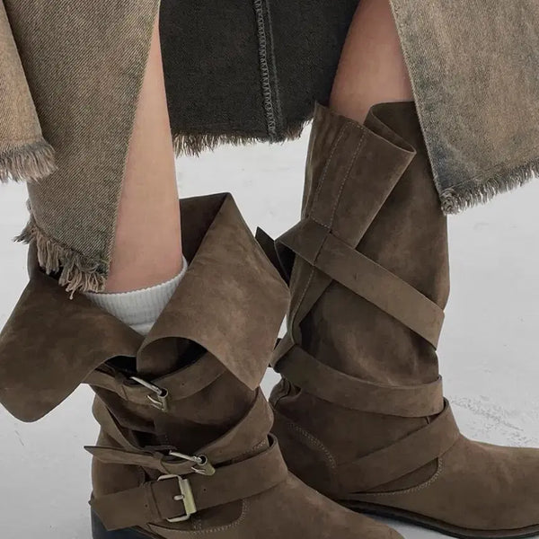 [BUNJANG] Black Up Suede Buckle Mid Boots / 블랙업 스웨이드 버클 미들 부츠 (새상품)
