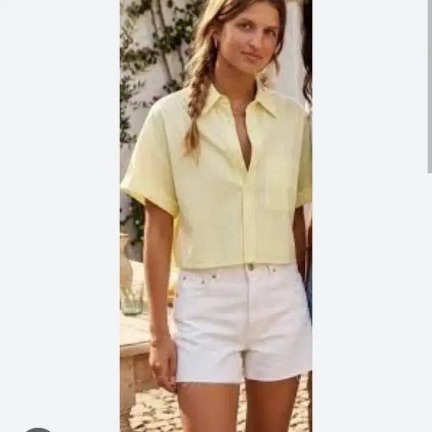 [BUNJANG] ZARA Summer Short Sleeve Shirt Yellow M / 새제품 자라 zara 여름 시원한 반팔 셔츠(휴가룩 출근룩 등원룩 데이트 원피스커버셔츠)