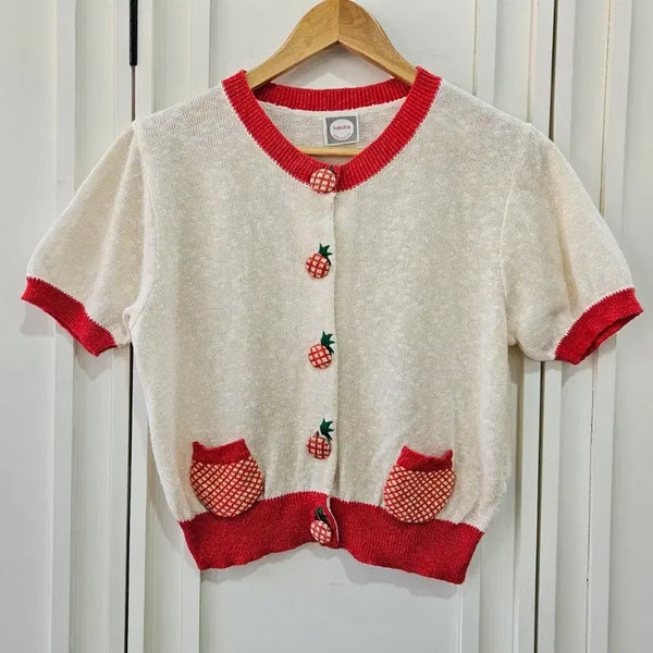 [BUNJANG] Tomatsu Vintage Strawberry Knit Cardigan / tomatsu 빈티지 딸기 니트 가디건