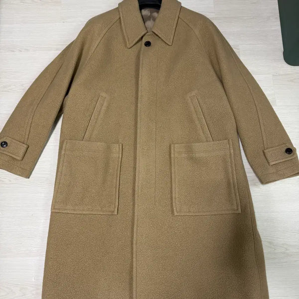 [BUNJANG] MAMAGARI Washing Wool Balmacaan Coat Beige / [46] 마마가리 - 워싱 울 발마칸 코트 베이지 [2회착]