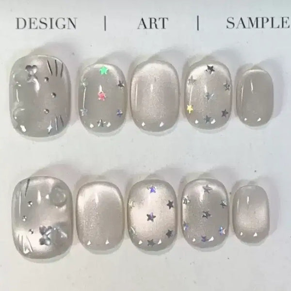 [BUNJANG] Handmade Kitty Magnetic Gel Nail Tips (XS, S) / (새상품) 수제 키티 네일팁 자석젤