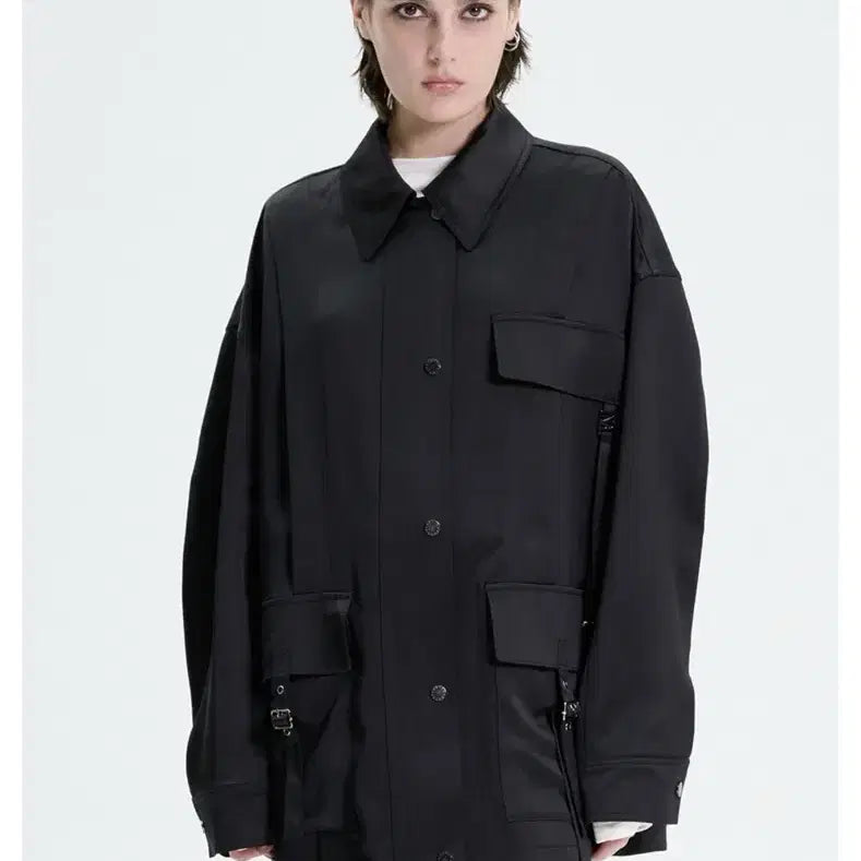 [BUNJANG] Trimming Bird Glossy Satin Strap Jacket Black / 트리밍버드 Glossy Satin Strap Jacket [ Black ]