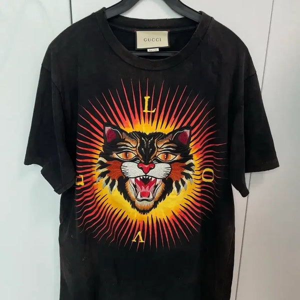[BUNJANG] Gucci Angry Cat Embroidered Logo T-Shirt / 구찌 앵그리 캣 자수로고 티셔츠