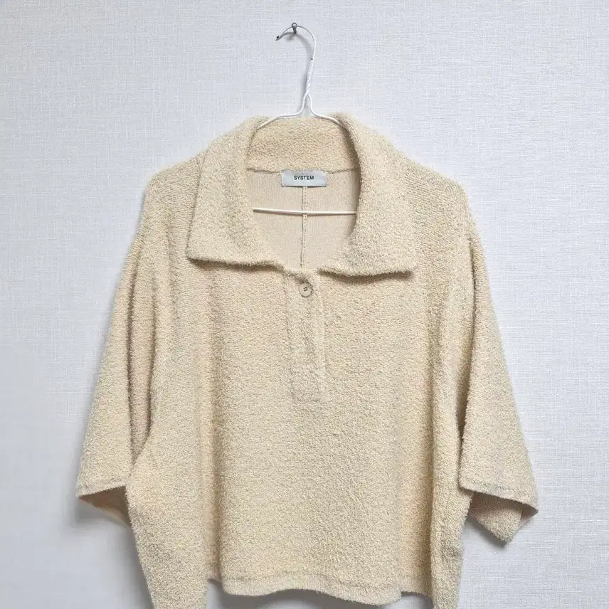 [BUNJANG] System Ivory Textured Collar Short-Sleeve Knit / 시스템 아이보리 텍스터 카라 반팔니트