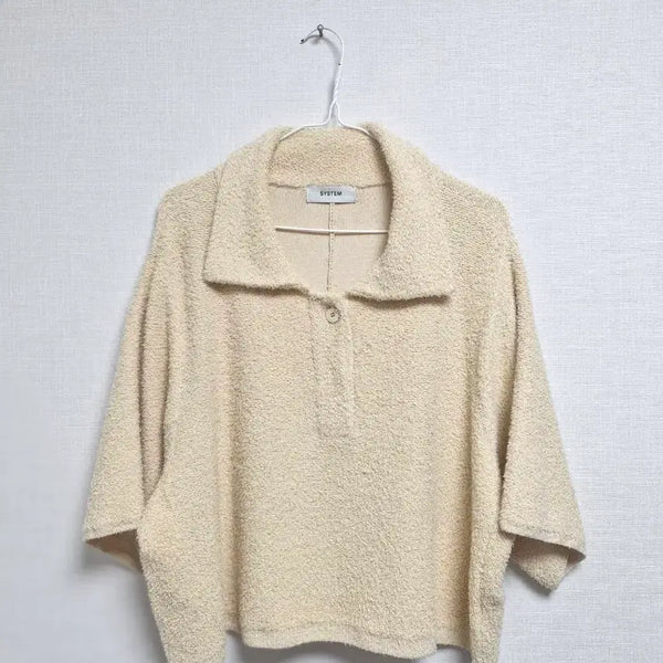 [BUNJANG] System Ivory Textured Collar Short-Sleeve Knit / 시스템 아이보리 텍스터 카라 반팔니트