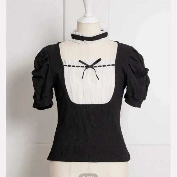 [BUNJANG] Pium Frill Short-Sleeve Top / pium 피움 프릴 초커 반소매 톱