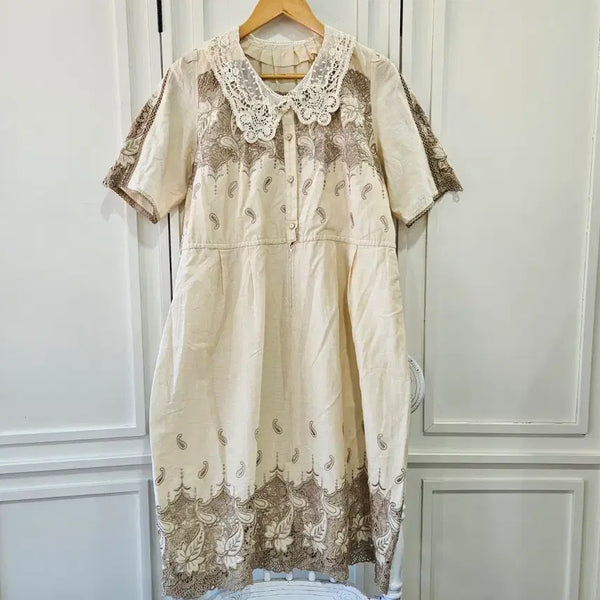 [BUNJANG] Paisley Embroidery Lace Linen Dress / 페이즐리 자수 레이스 린넨 원피스