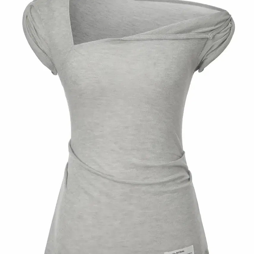 [BUNJANG] Inez Flip Sheer One Shoulder Top Light Grey / 이네기 Flip Sheer One Shoulder Top 플립 쉬어 원숄더