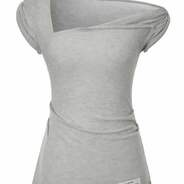 [BUNJANG] Inez Flip Sheer One Shoulder Top Light Grey / 이네기 Flip Sheer One Shoulder Top 플립 쉬어 원숄더