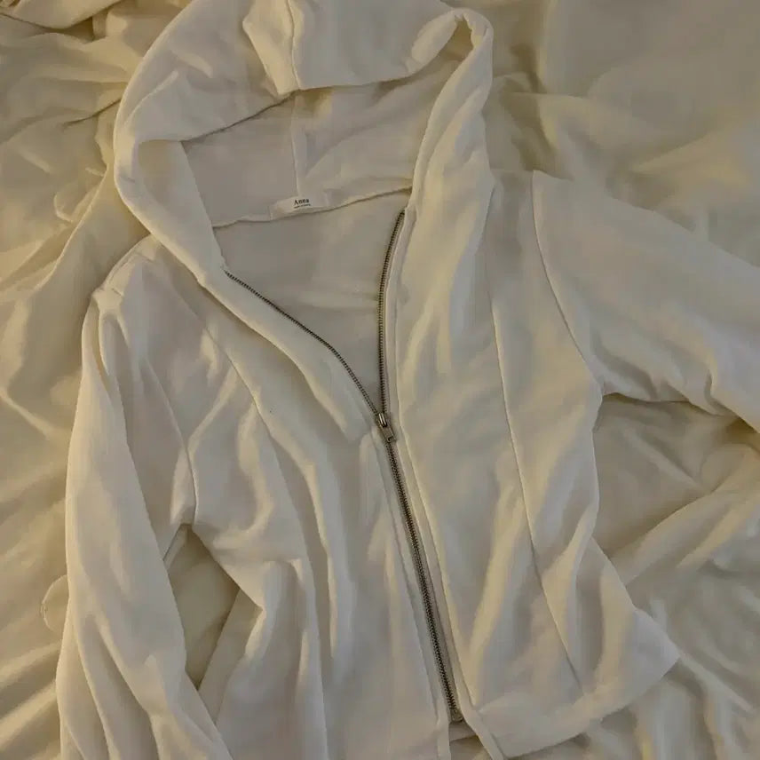 [BUNJANG] Cropped Hoodie Zip-Up Ivory / 크롭 후드 집업 아이보리