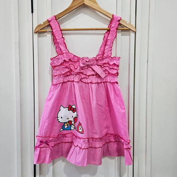 [BUNJANG] Sanrio Hello Kitty Pink Frill Camisole Tunic / 헬로키티 핑크 프릴 캐미솔 튜닉