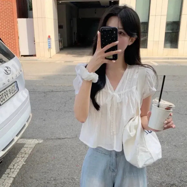 [BUNJANG] Lu&Merry White Puff Sleeve Blouse / [루앤메리] 화이트 퍼프 소매 블라우스