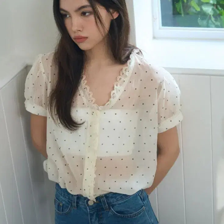 [BUNJANG] Poet Seoul Soft Dot See-Through Blouse / 포에트서울 soft dot see-through blouse