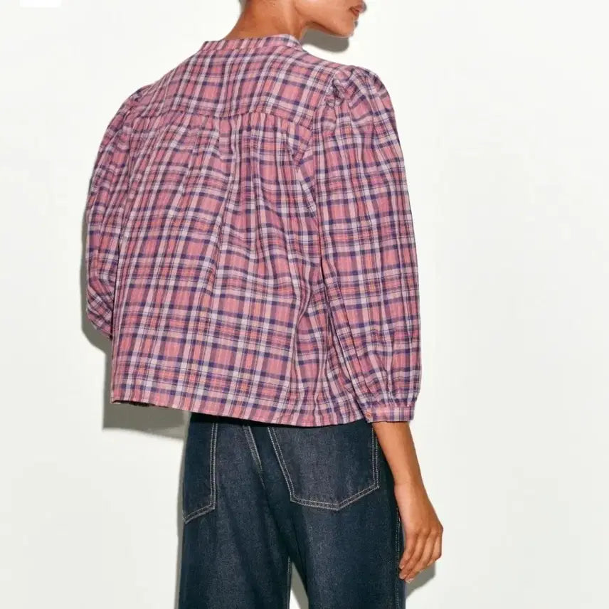 [BUNJANG] Zara Check Organic Cotton Blouse - Size S (New) / 자라 체크 유기농 면 블라우스  S 새제품