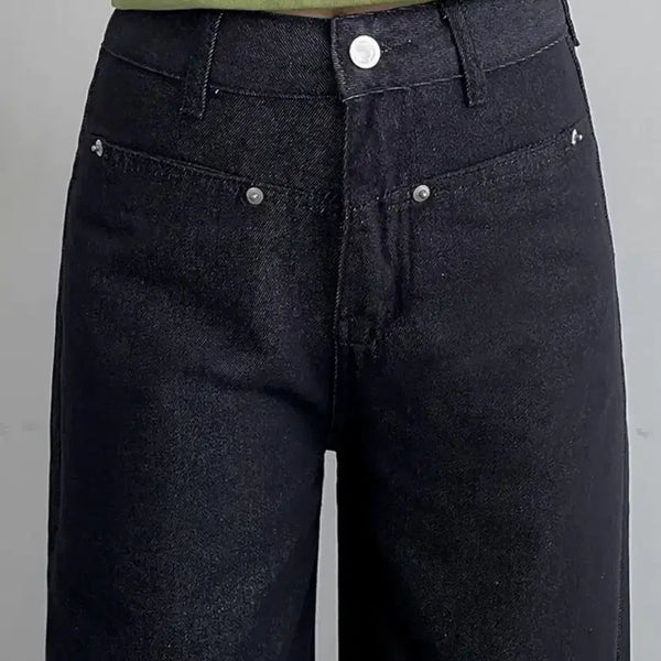 [BUNJANG] Non-Fade Raw Denim Wide Leg Jeans - Navy / 논페이드 앞포켓 생지 와이드 데님 팬츠 청바지
