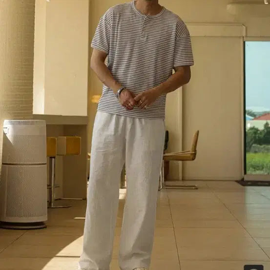 [BUNJANG] Linen Blend Pants (Ivory, 3XL) / 린넨 바지 3xl (32~34~36~38 인치)