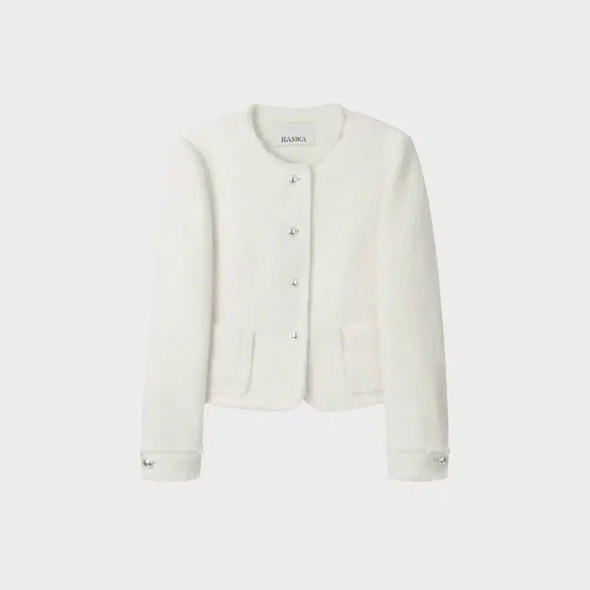 [BUNJANG] Vachicah Fringe Cuffs Tweed Jacket White / 바시카 프린지 커프스 트위드 자켓 화이트