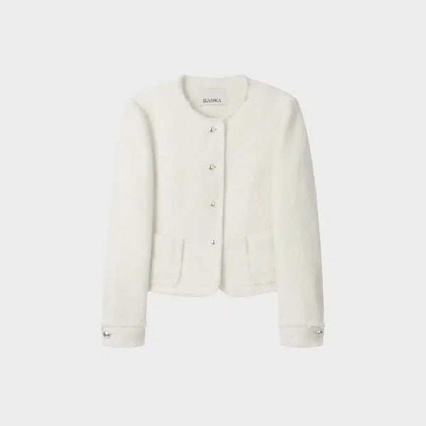 [BUNJANG] Vachicah Fringe Cuffs Tweed Jacket White / 바시카 프린지 커프스 트위드 자켓 화이트