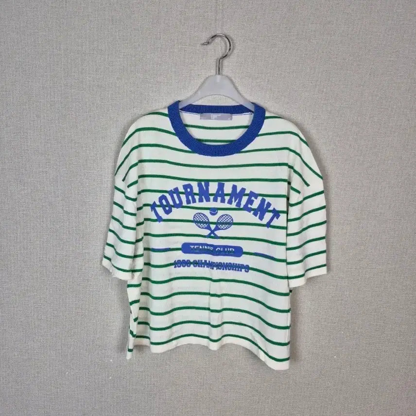 [BUNJANG] 8 Seconds Ivory Green Striped Short Sleeve T-Shirt / (#77,88추천)아이보리 그린단가라 블루프린팅 반팔티