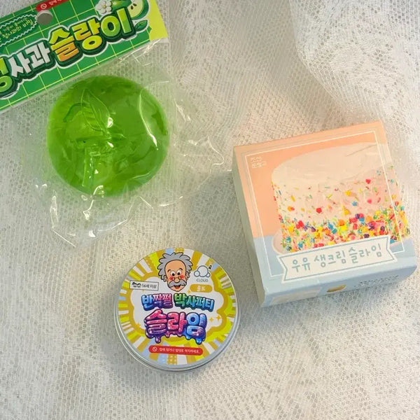 [BUNJANG] Green Apple Slime, Milk Slime, Doctor Putty Slime Bundle Set (New) / 새상품) 청사과 슬랑이, 우유 슬라임, 박사퍼티 슬라임 일괄