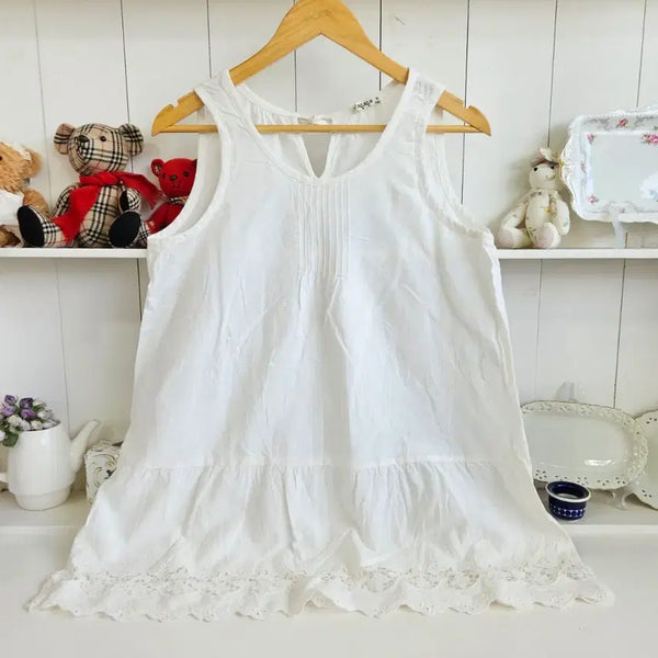 [BUNJANG] SM2 White Lace Cotton Sleeveless Blouse / SM2 화이트 레이스 코튼 민소매 블라우스