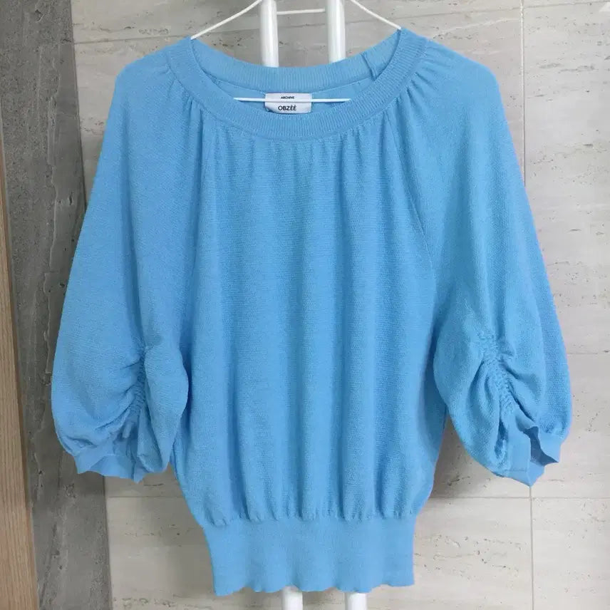 [BUNJANG] OBZEE Shirring Short-Sleeve Knit Top / OBZEE 오브제 22 셔링 반팔 니트 90