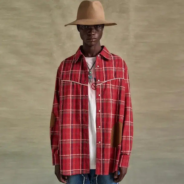 [BUNJANG] Andersson Bell Noah Patch Check Shirt Red / 앤더슨벨   노아 패치 체크 셔츠  레드