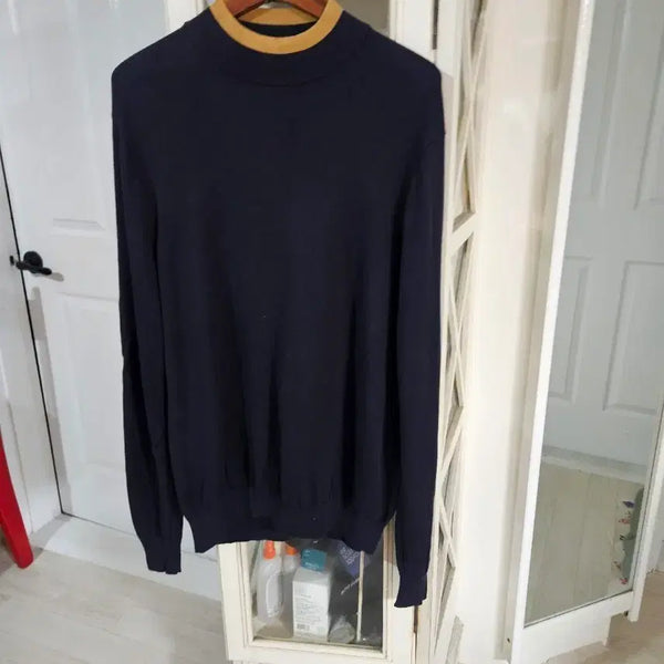 [BUNJANG] Navy Gold Color Block Sweatshirt / 네이비 골드 배색 맨투맨