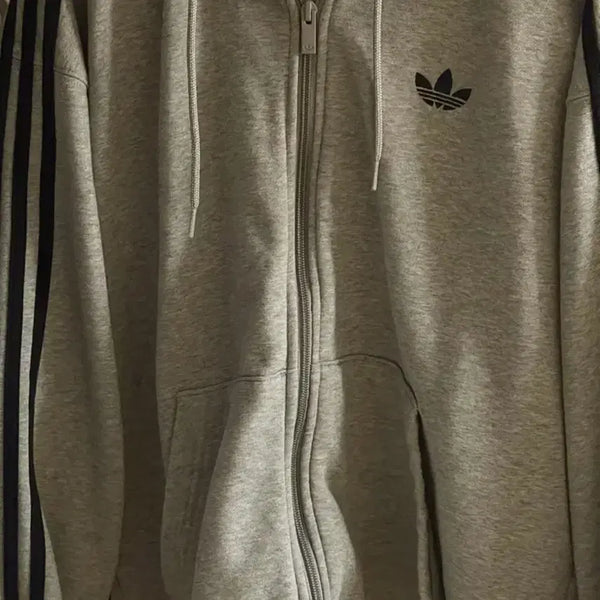 [BUNJANG] Adidas Three-Stripes Logo Grey Hoodie S / 아디다스 삼선 로고 회색 후드집업 s