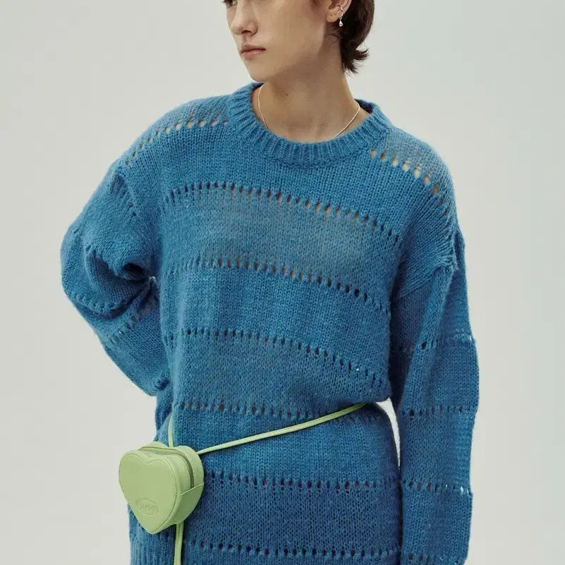 [BUNJANG] SINOON Crochet Knit Blue / 시눈 크로셰 니트