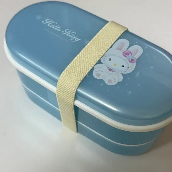 [BUNJANG] Vintage Hello Kitty Blue 2-Tier Lunchbox Container / 특가)고전키티 2단 도시락보관함