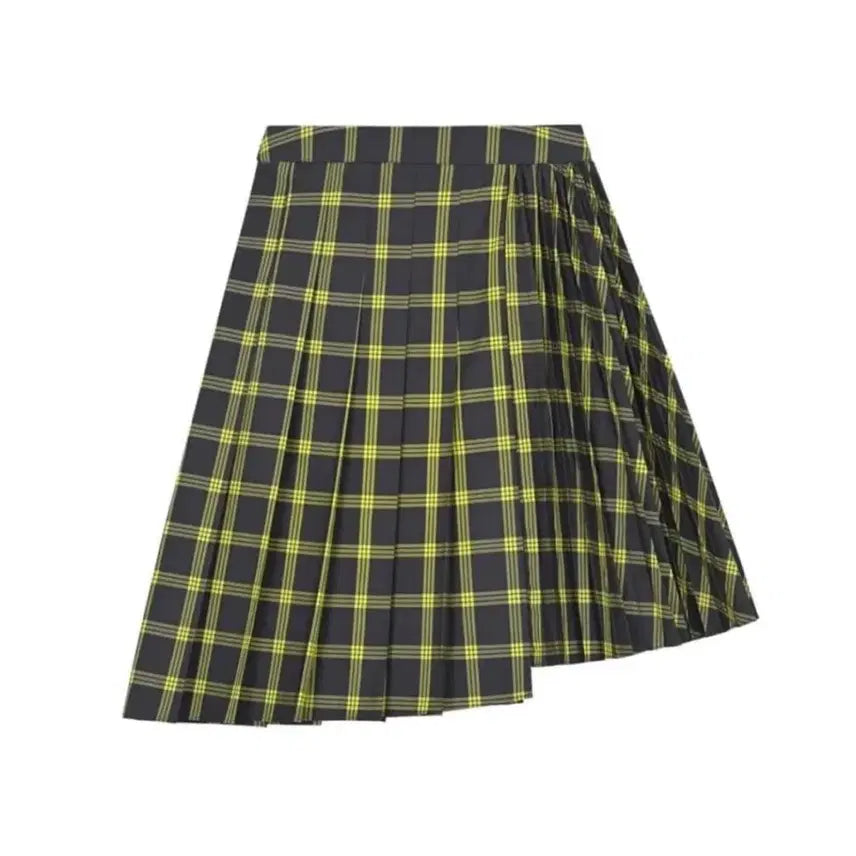 [BUNJANG] Cosmos Asymmetric Pleated Skirt (Check) / 코스모스 언발란스드 플리츠 스커트 (체크)