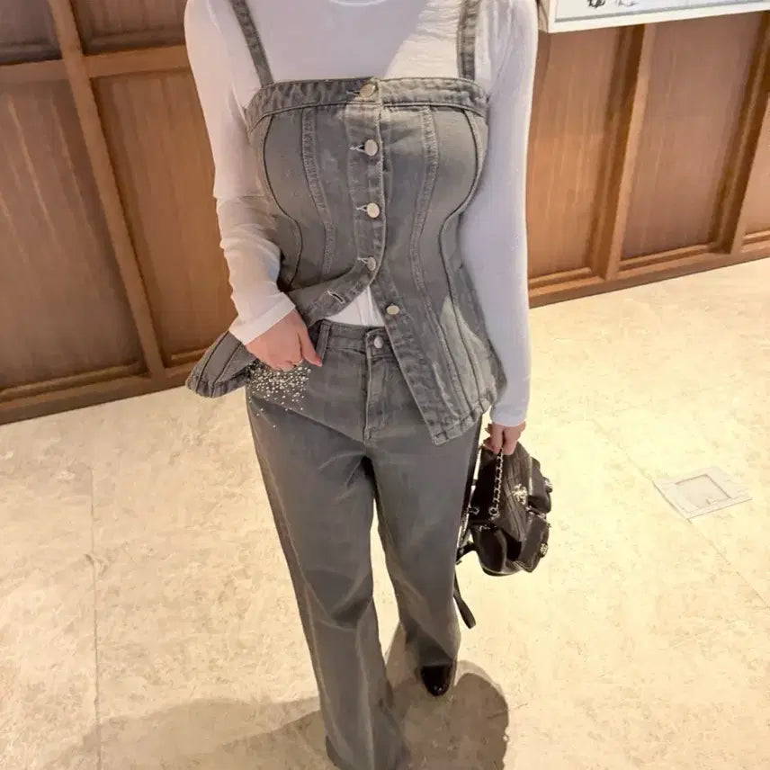 [BUNJANG] Denim Bustier Crop Top / 데님 뷔에스티에 탑나시