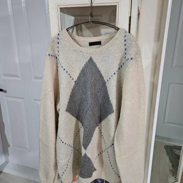 [BUNJANG] ASOS Argyle Pattern Knit Sweater Beige/Gray / 아가일 패턴 니트 베이지/그레이