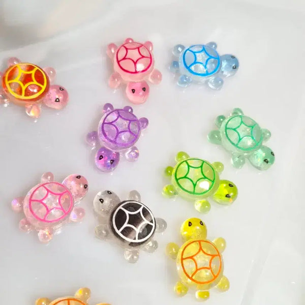 [BUNJANG] Glow-in-the-Dark Turtle Charms (10pc Random Set) / 2.6cm 귀여운 반짝이 야광 거북이 파츠 10개 랜덤