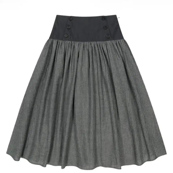 [BUNJANG] Koiseio Double Button Stripe Skirt Black / (2)코이세이오 더블 버튼 스트라이프 스커트 블랙