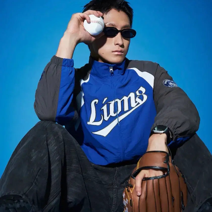 [BUNJANG] Samsung Lions x 8 Seconds Archive Color-block Raglan Zip-up Jacket - Blue L / (L) 삼성라이온즈 에잇세컨즈 아카이브 배색 래글런 집업 재킷
