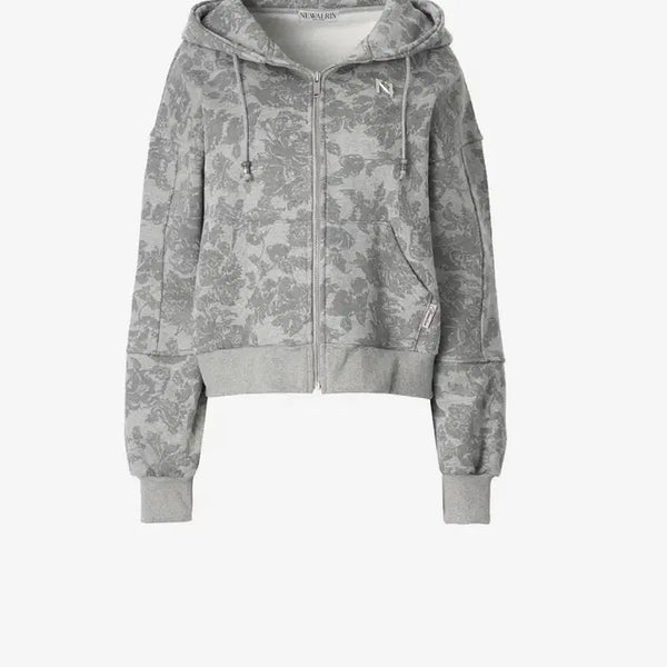 [BUNJANG] Newallin Flower Beaded Oversized Zip-Up Hoodie / 뉴얼린 Flower Beaded Oversized Zip-Up Hoodie