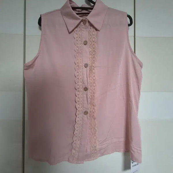 [BUNJANG] Women's Pink Sleeveless Lace Blouse / 핑크 민소매 레이스