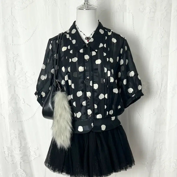 [BUNJANG] Comme des Garçons Inspired Dot Lace Chiffon Blouse / 꼼데맛 도트 레이스 쉬폰 블라우스