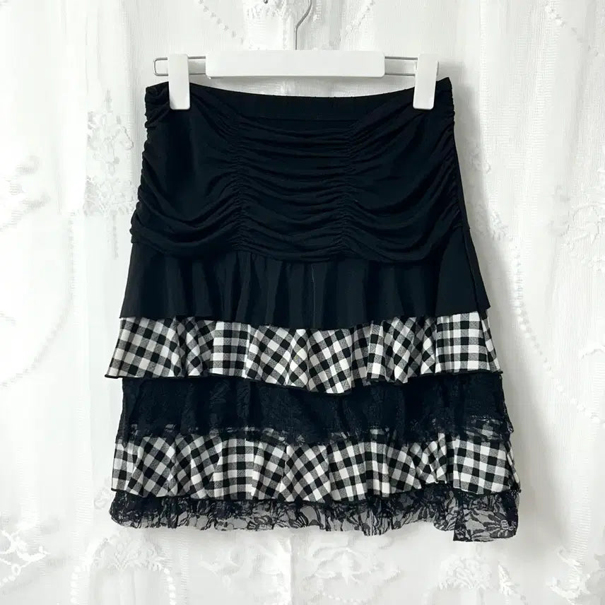 [BUNJANG] Check Lace Layered Skirt - Gothic Punk Style / 체크레이스 레이어드 스커트 고스 펑크