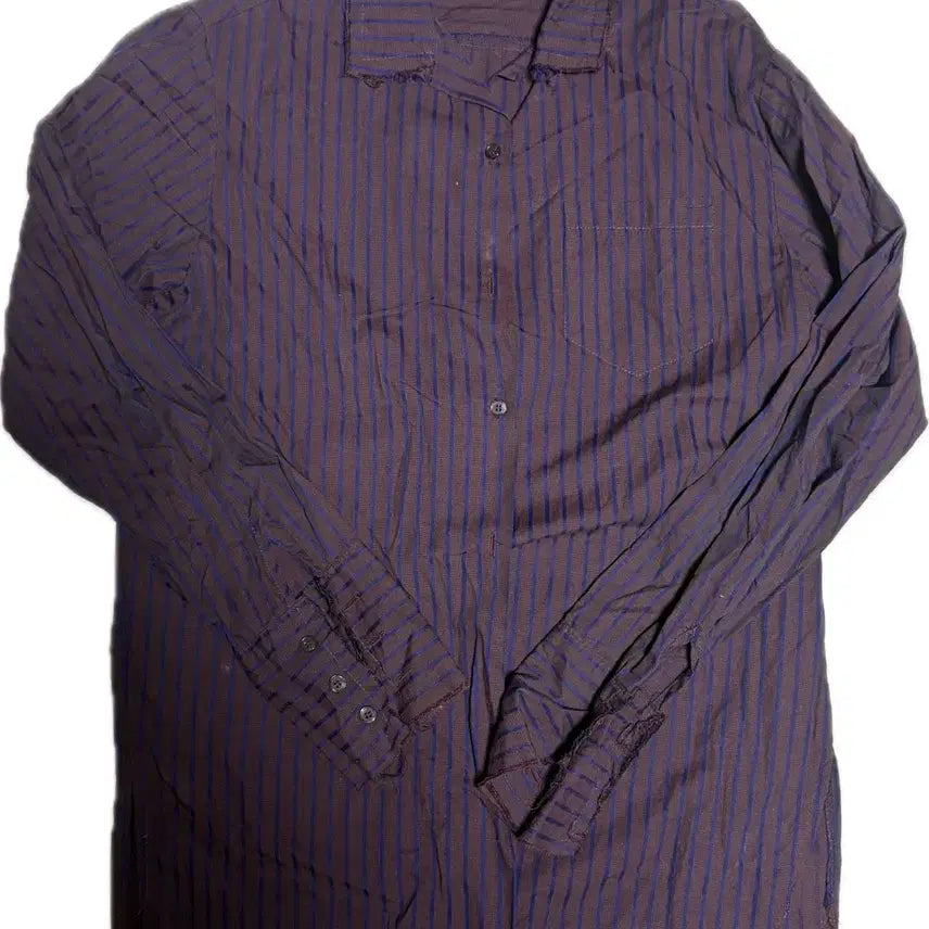 [BUNJANG] Instant Funk Dark Brown Navy Stripe Shirt / 인스턴트펑크 다크 브라운 네이비 스트라이프 셔츠