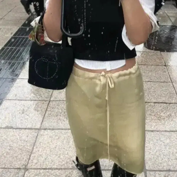 [BUNJANG] Satin Low-Rise Midi Skirt / 새틴 로우라이즈 미디 스커트