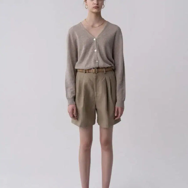 [BUNJANG] URBANIC Linen Pin Tuck Shorts (Camel Beige, Size S) / 얼바닉 린넨 쇼츠