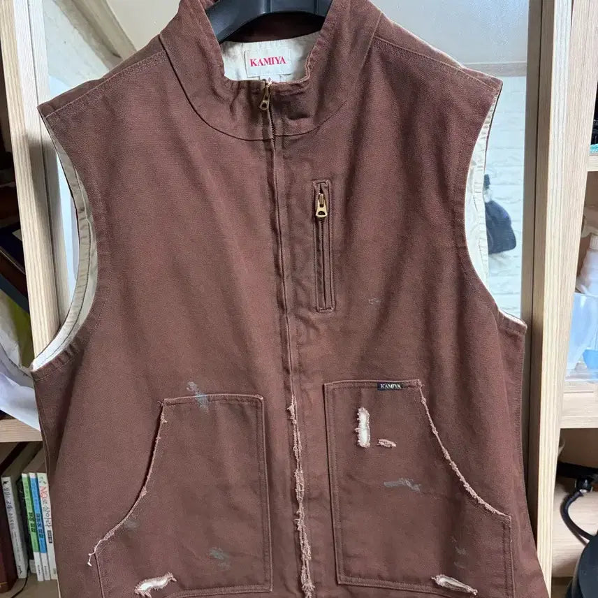 [BUNJANG] Kamiya Washing Damage Vest Brown / [M] 카미야 워싱 데미지 베스트 브라운