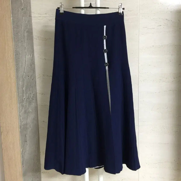 [BUNJANG] It MICHAA Pleated Knit Long Skirt Navy Size 67 / 잇미샤 플리츠 니트 롱 스커트 67