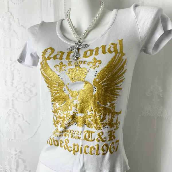 [BUNJANG] Garnet White Punk Glitter Short Sleeve Top / garnet 화이트 펑크 글리터 반팔 탑