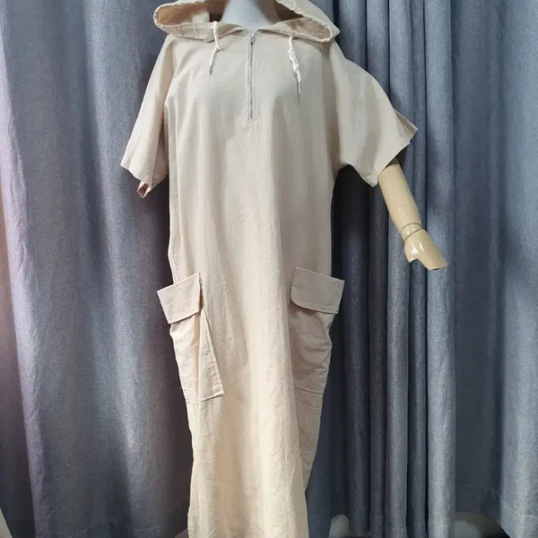 [BUNJANG] Beige Maxi Hooded Dress / 후드 포켓 베이지 맥시원피스