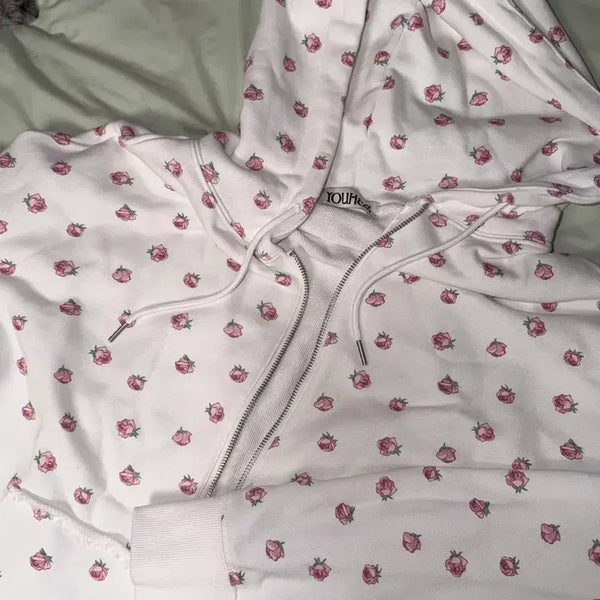[BUNJANG] Yoohee Rose Flower Pattern Hooded Zip-Up / 유희 장미 플라워패턴 후드집업